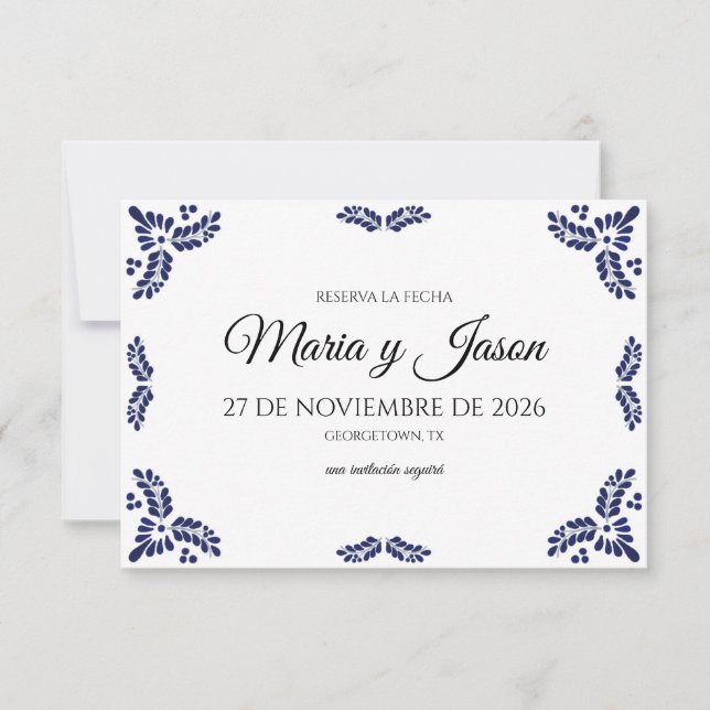 Talavera Black Floral Minimalist Spanish Wedding Save The Date (Front)