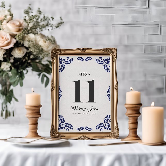 Talavera Black Floral Minimalist Spanish Wedding Table Number (Talavera Black Floral Minimalist Spanish Wedding Table Number)