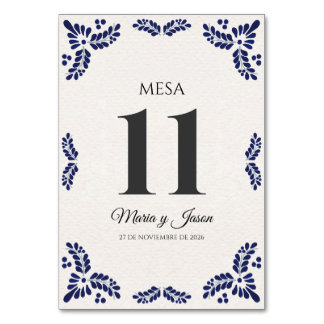 Talavera Black Floral Minimalist Spanish Wedding Table Number