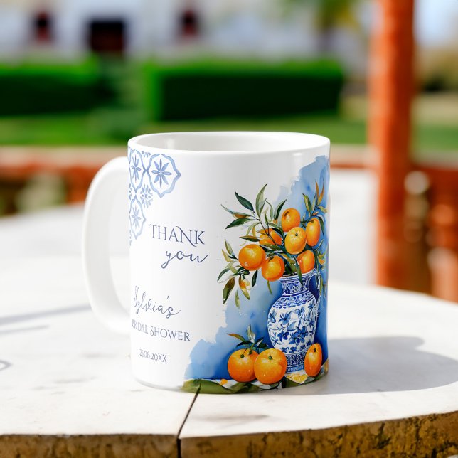 Talavera blue citrus bridal shower favours prizes coffee mug (Talavera blue tiles citrus Spanish vintage Mexican bridal shower favors prizes personalized mug)
