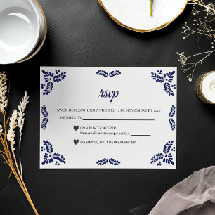 Talavera Blue Floral Minimalist Spanish Wedding RSVP Card