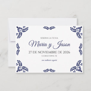 Talavera Blue Floral Minimalist Spanish Wedding Save The Date