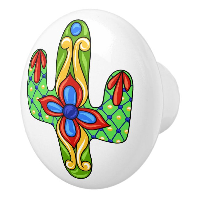Talavera Cactus Ceramic Drawer Knob (Right)