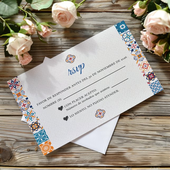 Talavera Colorful Floral Fiesta Spanish Wedding RSVP Card (Talavera Colorful Floral Fiesta Spanish Wedding RSVP Card)