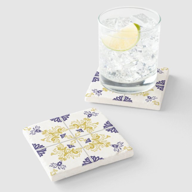 Talavera Floral Mediterranean Tile Pattern Stone Coaster (Side)