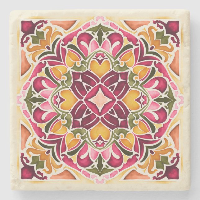 Talavera fuchsia tile vintage wedding favours stone coaster (Front)