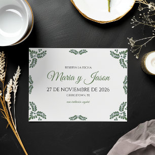 Talavera Green Floral Minimalist Spanish Wedding Save The Date