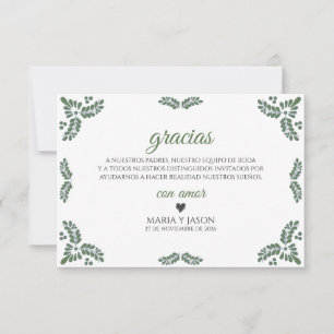 Talavera Green Floral Minimalist Spanish Wedding Thank You Card