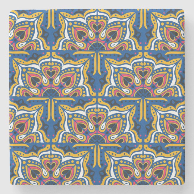 Talavera Indian Mosaic: Ceramic Seamless. Stone Coaster (Front)
