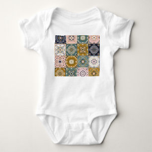 Talavera Indian: Patchwork, Ethnic Mosaic. Baby Bodysuit