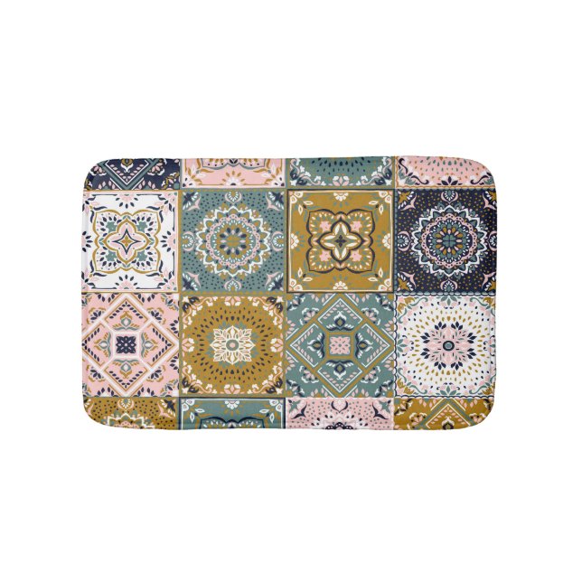 Talavera Indian: Patchwork, Ethnic Mosaic. Bath Mat (Front)