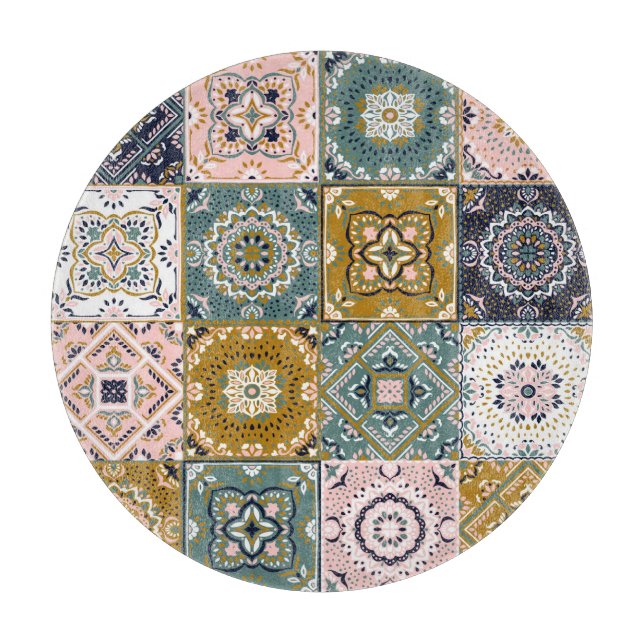 Talavera Indian: Patchwork, Ethnic Mosaic. Cutting Board (Front)