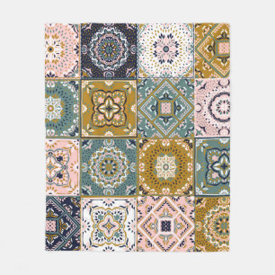 Talavera Indian: Patchwork, Ethnic Mosaic. Fleece Blanket