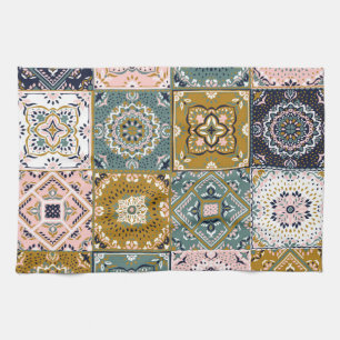 Talavera Indian: Patchwork, Ethnic Mosaic. Tea Towel