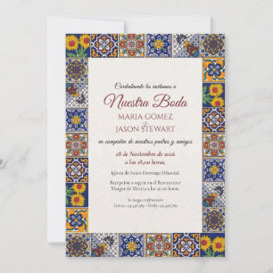 Talavera Majolica Geometric Floral Spanish Wedding Invitation