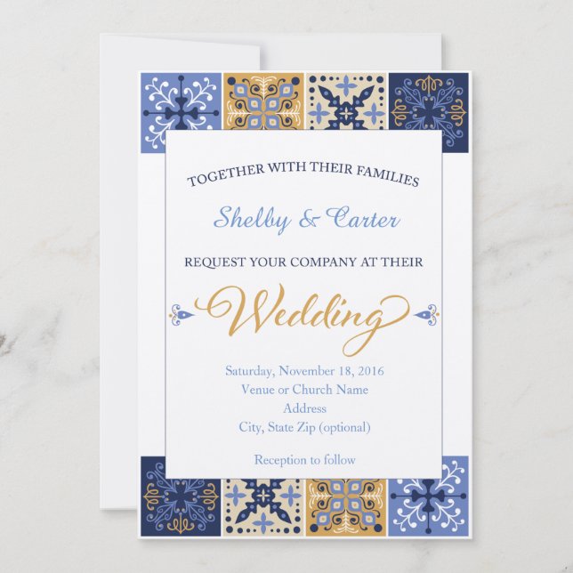 Talavera Mexican Tile Wedding Invitation (Front)
