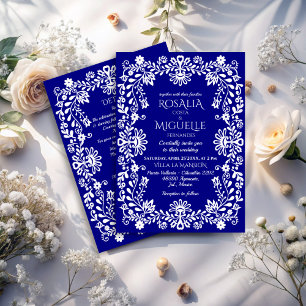 Talavera navy blue Mexican wedding Invitation