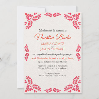 Talavera Orange Floral Minimalist Spanish Wedding Invitation