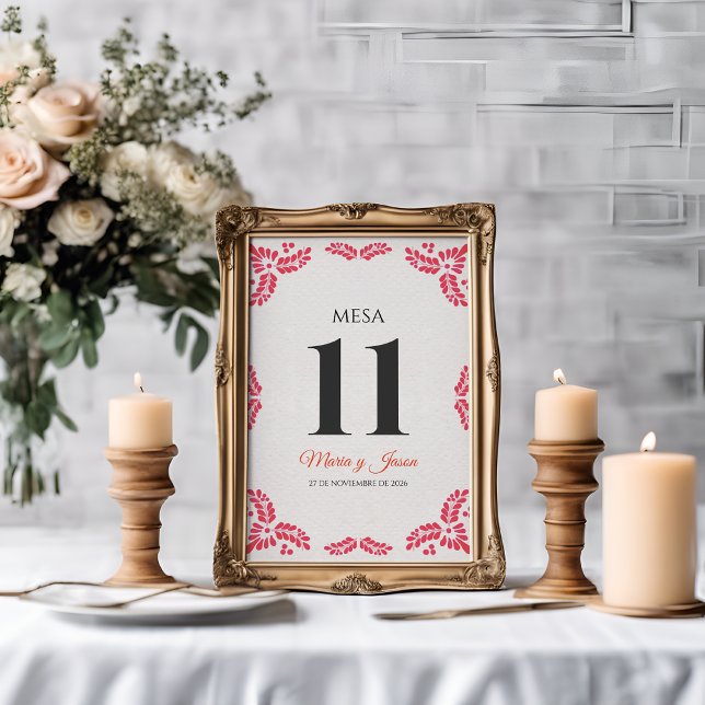 Talavera Orange Floral Minimalist Spanish Wedding Table Number (Talavera Orange Floral Minimalist Spanish Wedding Table Number)