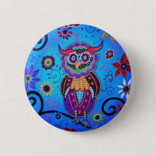 Talavera Owl Mexican Painting 6 Cm Round Badge