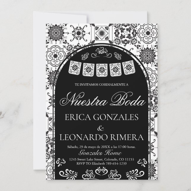 Talavera Papel Picado Spanish Wedding Invitation (Front)