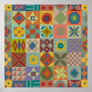 Talavera pattern. Indian patchwork. Turkish orname Poster