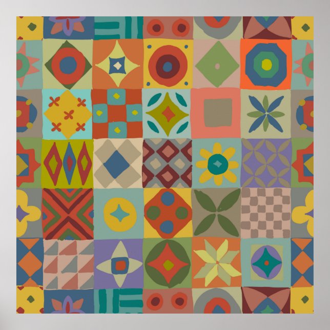 Talavera pattern. Indian patchwork. Turkish orname Poster (Front)