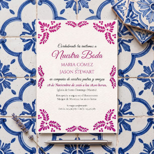 Talavera Pink Floral Minimalist Spanish Wedding Invitation