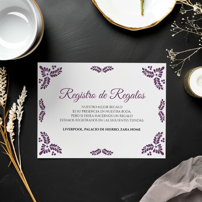 Talavera Purple Floral Minimalist Spanish Wedding Enclosure Card (Talavera Purple Floral Minimalist Spanish Wedding Enclosure Card)