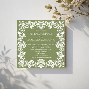 Talavera sage green Mexican wedding rehearsal dinn Invitation