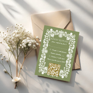 Talavera sage green Mexican wedding RSVP Card