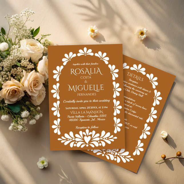 Talavera terracotta boho arch Mexican wedding Invitation (Talavera terracotta boho arch Mexican wedding Invitations with rsvp papel picado invitation template)