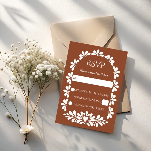 Talavera terracotta boho arch Mexican wedding RSVP Card (Talavera terracotta boho arch Mexican wedding RSVP Cards talavera wedding invitation suite)