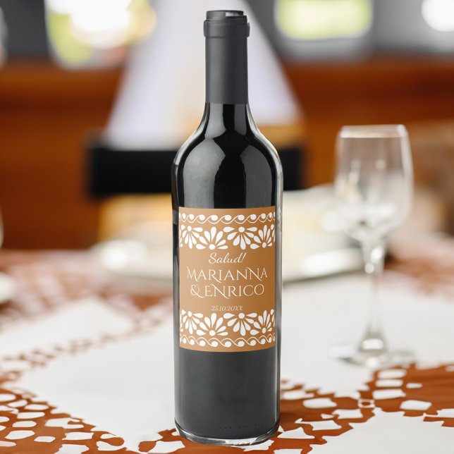Talavera terracotta Mexican fiesta monogrammed Wine Label (Talavera terracotta Mexican fiesta monogrammed Wine Labels personalized wine labels)