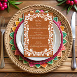 Talavera terracotta Mexican wedding menu cards<br><div class="desc">Terracotta vintage Mexican talavera boho  wedding menu cards,  terracotta brown and white Talavera folk art wedding menu cards,   Mexican wedding personalised menu cards personalised table decor printed wedding stationery</div>