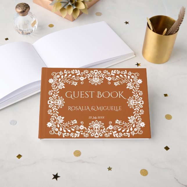 Talavera terracotta vintage Mexican wedding Guest Book (Front Open)