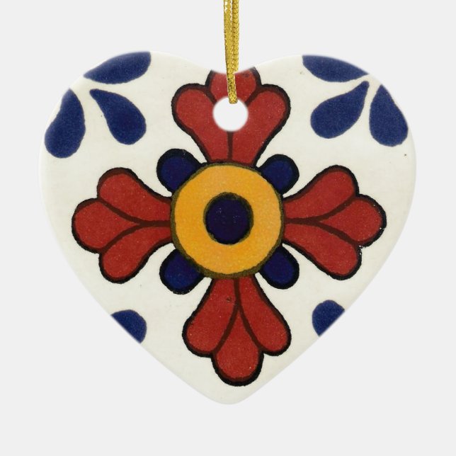 Talavera tile in red & blue ceramic tree decoration (Front)