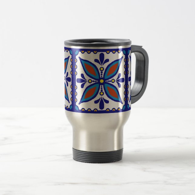 Talavera Tile Travel Mug (Front Right)