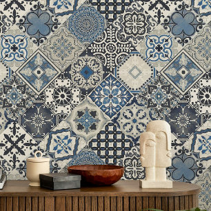 Talavera Tles Navy Cobalt Blue Grey   Wallpaper