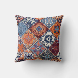 Talavera Tles Orange Sky Navy Blue Burgundy Red  Cushion