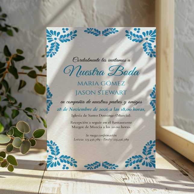 Talavera Turquoise Minimalist Spanish Wedding Invitation (Talavera Turquoise Minimalist Spanish Wedding Invitation)