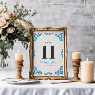 Talavera Turquoise Minimalist Spanish Wedding Table Number
