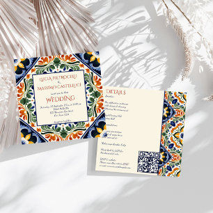 Talavera vintage Mexican all in one wedding Invitation