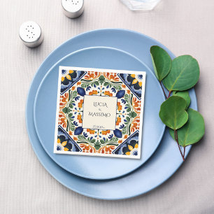 Talavera vintage Mexican wedding monogram printed Napkin