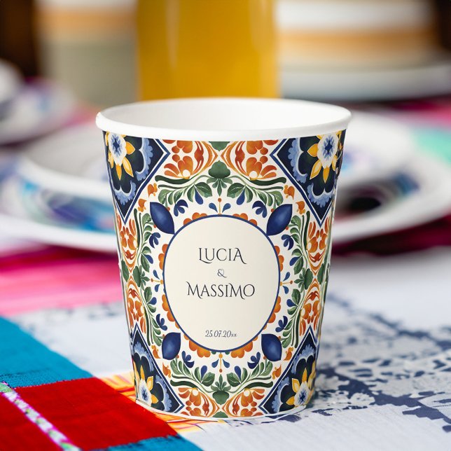 Talavera vintage Mexican wedding monogram printed Paper Cups (Talavera vintage Mexican wedding monogram personalized printed Paper Cups table decor)