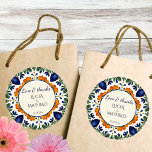 Talavera vintage Mexican wedding thank you favour Classic Round Sticker<br><div class="desc">Azulejo blue Portuguese Talavera tiles vintage Mexican hacienda wedding  monogram printed thank you favour stickers template Mediterranean ornate Talavera tile pattern wedding favour stickers Hacienda style wedding favours  decoracion talavera fiesta</div>