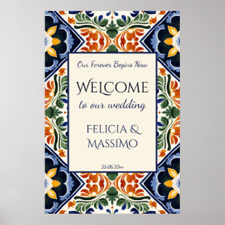 Talavera vintage Mexican wedding welcome sign