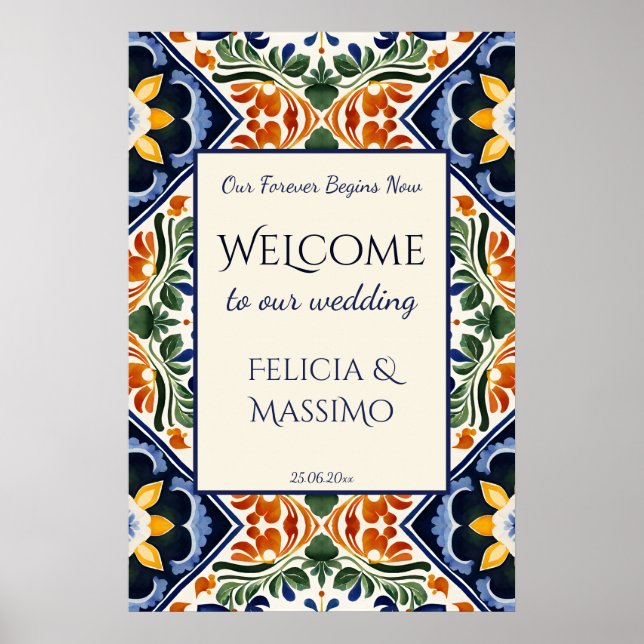 Talavera vintage Mexican wedding welcome sign (Front)