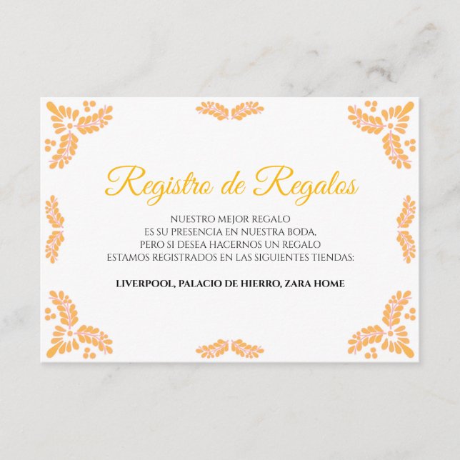 Talavera Yellow Floral Minimalist Spanish Wedding Enclosure Card (Front)
