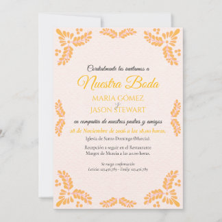 Talavera Yellow Floral Minimalist Spanish Wedding Invitation